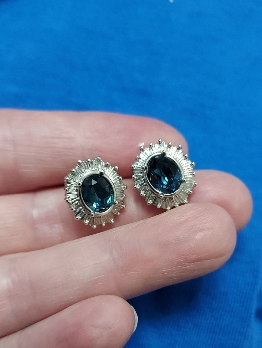 Blue Crystal Halo Stud Earrings - Women Jewelry